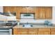 Traditional kitchen features wood cabinets, stainless steel sink, and granite-look countertops at 1711 45Th S St, St Petersburg, FL 33711