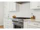 Chef's kitchen featuring stainless steel appliances, white cabinets, and modern countertops at 3619 W Leona St, Tampa, FL 33629