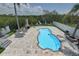 Aerial view of a backyard featuring a freeform pool, outdoor fireplace, and lush landscaping at 8117 Bay Dr, Tampa, FL 33635
