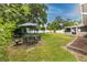Lush backyard featuring a large patio set and mature trees providing plenty of shade at 119 N Hillcrest Ave, Clearwater, FL 33755