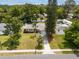 Aerial of charming single-Gathering home with well-manicured lawn, mature trees, and a welcoming curb appeal at 119 N Hillcrest Ave, Clearwater, FL 33755
