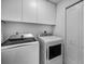 This laundry room features a washer, dryer, cabinets and a door at 125 Island Way # 502, Clearwater Beach, FL 33767