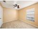 Comfortable bedroom with a ceiling fan and ample natural light from a window at 16201 Country Crossing Dr, Tampa, FL 33624