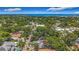 Aerial view of a leafy neighborhood with a glimpse of ocean horizon under a bright sky at 231 15Th Ne Ave, St Petersburg, FL 33704