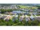 Aerial view of houses with pools and neighborhood, overlooking a pond at 2349 Wood Pointe Dr, Holiday, FL 34691