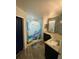 Colorful bathroom featuring a double sink vanity, decorative mirrors, and bathtub at 2390 Bentley Dr, Palm Harbor, FL 34684