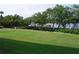 Lush green backyard with mature trees and partial water view at 2980 Haines Bayshore Rd # 124, Clearwater, FL 33760