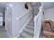 Carpeted staircase with white railing leading to the upper level of the home at 3456 Castle Stone Ct, Valrico, FL 33594