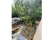 An aerial shot of a backyard featuring garden and comfortable outdoor seating at 4967 Steel Dust Ln, Lutz, FL 33559
