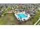 Expansive aerial view of a community pool and playground surrounded by lush landscaping and neighborhood homes at 7225 Ronnie Gardens Ct, Tampa, FL 33619