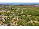 Beautiful aerial view of the property surrounded by lush greenery and a serene bay in the distance at 7813 Cadillac Ave, Hudson, FL 34667
