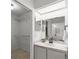 Bright bathroom featuring a vanity with marble countertop, mirror, and an organized walk-in closet at 108 Biscayne Ave # B, Tampa, FL 33606