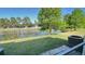 View from the screened-in patio featuring picturesque pond and lush green scenery at 1400 Costa Mesa Dr, Wesley Chapel, FL 33543