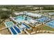 Aerial view showcasing the community pool, clubhouse, pickleball courts, bocce ball, and shuffleboard at 16963 Warm Hand Ct, Land O Lakes, FL 34638