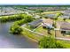 Beautiful aerial view of a lakeside home with a well-maintained lawn, set in a peaceful and inviting neighborhood at 1811 Redmond Brook Ln, Ruskin, FL 33570