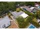 An aerial view showcasing the home's roof, yard, landscaping, and proximity to neighboring houses at 2665 Clubhouse N Dr, Clearwater, FL 33761