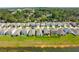 An elevated view of homes bordering the pond, complete with fenced yards and community amenities at 36673 Spanish Rose Dr, Dade City, FL 33525