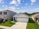 Aerial view of a single-Gathering home featuring well-manicured lawns and a serene pond in the backyard at 36673 Spanish Rose Dr, Dade City, FL 33525