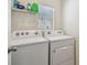 Efficient laundry room with a modern washer and dryer set and ample shelving at 36673 Spanish Rose Dr, Dade City, FL 33525