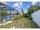 Backyard featuring green grass, plants and foliage and an enclosed pool area at 12371 Talpa St, Spring Hill, FL 34608