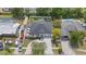 Aerial view of a well-maintained home with a spacious backyard, driveway, and lush greenery surrounding the property at 19212 Sunlake Blvd, Lutz, FL 33558