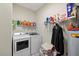 Functional laundry room equipped with modern appliances, ample storage shelves, and a clean, organized layout at 19212 Sunlake Blvd, Lutz, FL 33558