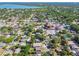 An aerial shot of a neighborhood featuring various homes surrounded by lush greenery and a scenic lake backdrop at 2018 21St S St, St Petersburg, FL 33712