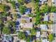 Bird's-eye view of a quiet neighborhood with houses nestled among trees, showcasing the layout of properties and roads at 2018 21St S St, St Petersburg, FL 33712
