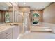Bathroom features a large vanity area, glass enclosed shower and garden tub at 2963 Cielo N Cir, Clearwater, FL 33759
