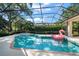 Sparkling screened pool and spa area is surrounded by well-maintained landscaping for privacy and relaxation at 2963 Cielo N Cir, Clearwater, FL 33759