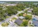 An aerial perspective exhibiting this property in a lush, green neighborhood with nearby commercial buildings at 3151 6Th S Ave, St Petersburg, FL 33712