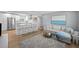 Open-concept living room and kitchen, featuring modern decor, stainless steel appliances, and seating for the kitchen island at 608 Betmor Ln, Palm Harbor, FL 34683