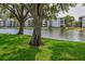 Scenic view of a pond surrounded by lush green lawns and mature trees in this condo community at 6190 80Th N St # 411, St Petersburg, FL 33709