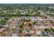 Aerial view of the property in a residential neighborhood, featuring a pool and private backyard at 7909 Canna Dr, Port Richey, FL 34668