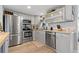 Contemporary kitchen featuring stainless steel appliances, light gray cabinetry, and ample counter space at 7909 Canna Dr, Port Richey, FL 34668