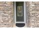 A close-up of the front door featuring decorative glass and stone surround at 8015 Hampton Glen Dr, Tampa, FL 33647