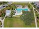 Aerial view of the community pool, featuring sun loungers and a shady area at 3166 Francoa Dr, Odessa, FL 33556