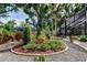 Expansive backyard with a screened lanai, circular garden, and mature trees, creating a peaceful and private oasis at 3406 Hollyhock Way, Tampa, FL 33618