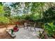 Backyard concrete patio featuring a sitting area, fire pit and landscaping at 3406 Hollyhock Way, Tampa, FL 33618
