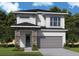 Modern two-story home featuring stone accents, gray siding, and an attached two-car garage at 648 Allora Ave, Nokomis, FL 34275