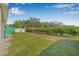 Large, level backyard featuring a fence and shrubbery, and ample green grass at 6937 Gideon Cir, Zephyrhills, FL 33541