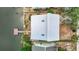 Aerial view of rooftop with dock and waterfront access on a sunny day at 13918 Raie Ave, Hudson, FL 34667