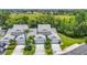 Overhead view of townhouses with well-maintained lawns and private driveways in a serene neighborhood at 1628 Lullwater Ln, Lutz, FL 33549