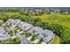 Panoramic aerial shot of a quiet neighborhood showcasing lush greenery and community layout at 1628 Lullwater Ln, Lutz, FL 33549