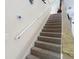 Carpeted staircase with white railing leading to the upper level of the home at 1628 Lullwater Ln, Lutz, FL 33549