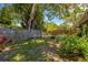 Expansive backyard featuring a fire pit, lush greenery, and a privacy fence for outdoor enjoyment at 1726 York S St, Gulfport, FL 33707