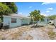 View of the backyard showcasing the pale blue exterior, small patio, and foliage around the perimeter at 2306 W Ivy St, Tampa, FL 33607