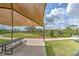 Community park view with picnic table, covered area and open green space with various amenities at 2882 Peony Prairie Ln, Wesley Chapel, FL 33543