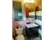 Bathroom featuring pink tiles, updated vanity, mirror, and updated fixtures at 307 Druid Hills Rd, Temple Terrace, FL 33617