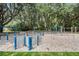 Outdoor workout area providing various exercise equipment for fitness enthusiasts, surrounded by beautiful trees, enhancing well-being at 3727 Janus Way, Palm Harbor, FL 34685